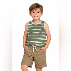 Carter’s Boys 2-Piece Outfit Set Size 5 Green Striped Tank Top & Khaki Shorts